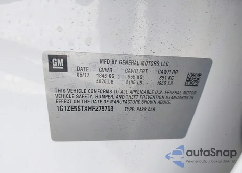 2017 Chevrolet Malibu 1Lt из США, поврежденный, VIN 1G1ZE5STXHF275793